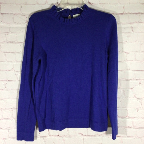 J. Crew Sweaters - J. Crew Blue Ruffle Neck Long Sleeve Pullover Sweater - Size Small